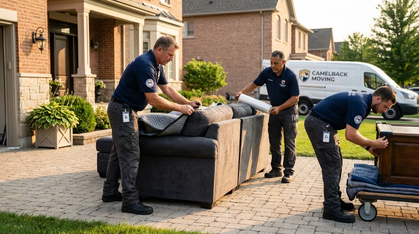 Large estate moving crew wrapping furniture in Chinook, MT